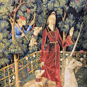Medieval style tapestry wall hanging &quot;Taming a unicorn&quot;39*55(100*142cm)-jacquard woven-medieval art style tapestry-the gift a history lover.