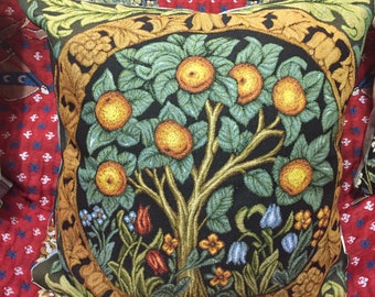 William Morris Tapestry Pillow Cover: Medieval Orange Tree Design