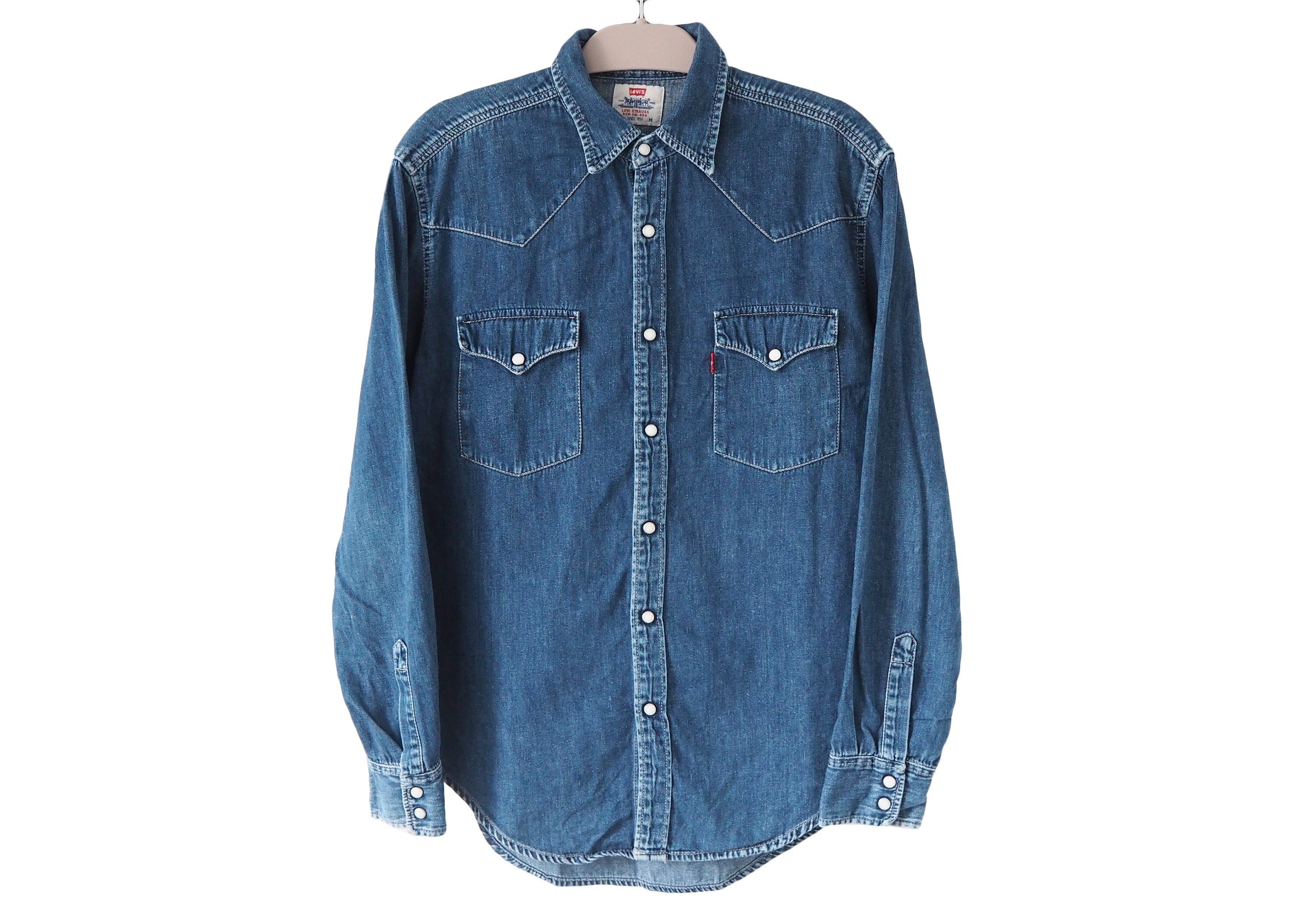 Vintage LEVI'S Shirt Size L Blue Denim Style 90s Snap - Etsy