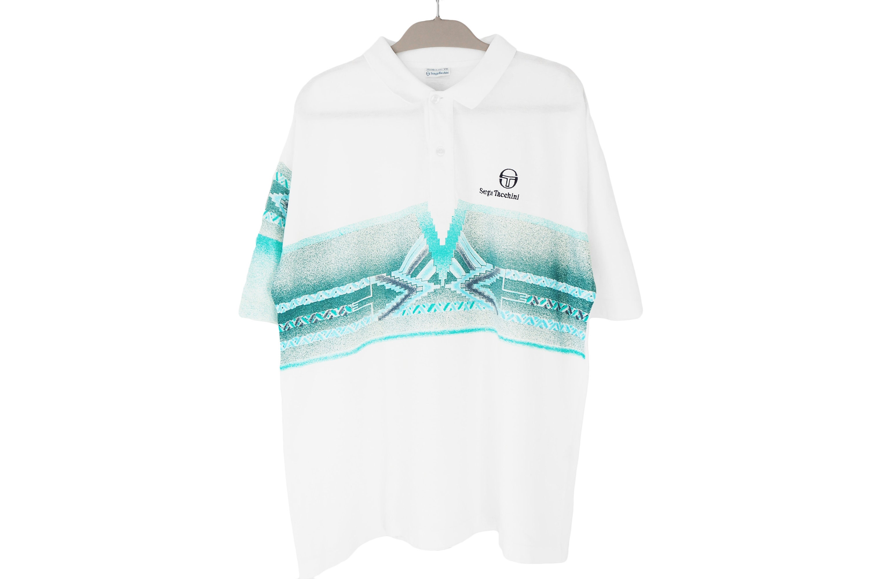 XXL & XL WHITE Sergio Tacchini Men's ZIRCO Polyester Knit Tennis Polo Shirt 