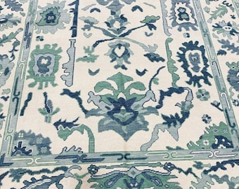 230x300 Oushak Teppich, 8x10 Elfenbein Hellblau Grün Handgeknüpfter Wollteppich Wohnzimmer, 70x300 Teppich Läufer Für Flur
