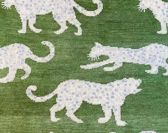 9x12 Green Oushak Rug, 8x10 Tiger Print Green Ivory Modern Hand Knotted Woolen Oushak Area Rug For Living Room, 2.6x9 Runner Rug For Hallway