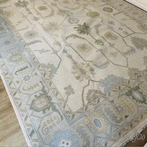 9x12 Beige Oushak Rug, Muted Rug/Pastel Rug/Neutral Rug, Modern Hand Knotted Woolen Oushak Area Rug For Bedroom in 8x10 10x14 12x15 9x11 4x6