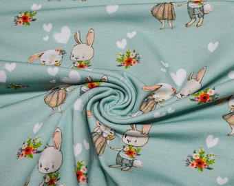 Jersey fabric - pair of bunnies - from HILCO