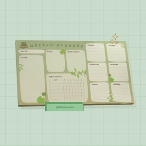 Cute Green Froggy Weekly Planner Notes Post-it Note Pads, 10x6 Notepad, Cute Notepad for school, Cute notepad