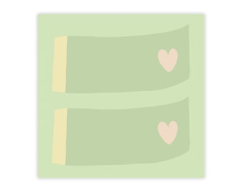 Cute Green Banner & Hearts Kawaii Post-it Note Pads