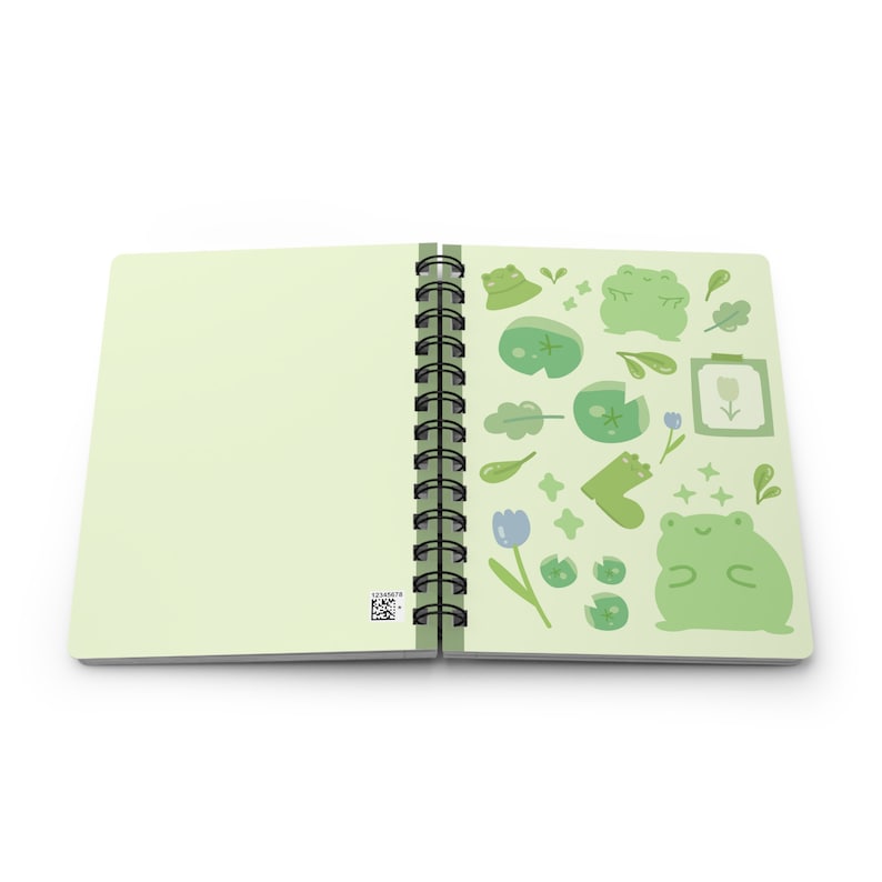 Cute Green Monochromatic Kawaii Froggy Notebook Spiral Bound Journal, Cute Lined Notebook for School,Kawaii Notebook, 5x7 inches image 3