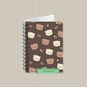 Cute Brown Bear Kawaii Spiral Bound Journal #3, Brown Bear Pattern, Kawaii Pattern Journal, Aesthetic Journal, Cute Bears, 5x7 inches