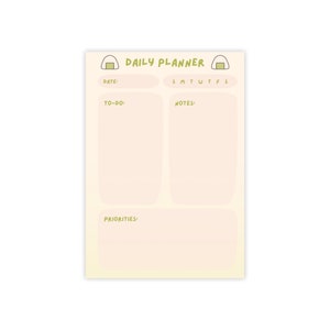 Cute Green & Beige Kawaii Onigiri Daily Planner Notes Post-it Note Pads, 4x6 Notepad, Cute Notepad for school, Cute notepad