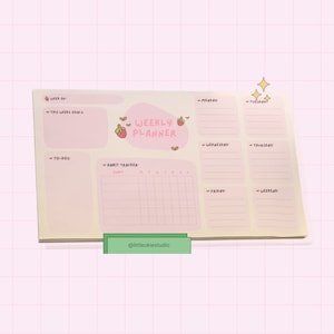 Cute Pink Strawberry Weekly Planner Notes Post-it Note Pads, 10x6 Notepad, Cute Notepad for school, Cute notepad