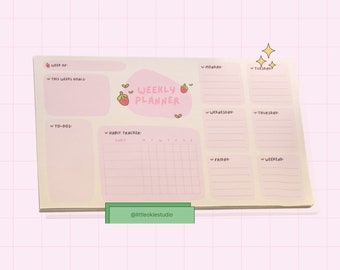 Cute Pink Strawberry Weekly Planner Notes Post-it Note Pads, 10x6 Notepad, Cute Notepad for school, Cute notepad