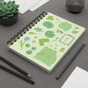 Cute Green Monochromatic Kawaii Froggy Notebook Spiral Bound Journal, Cute Lined Notebook for School,Kawaii Notebook, 5x7 inches image 2