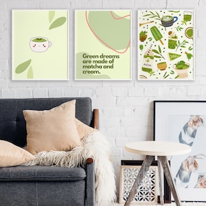Matcha Wall Art | Matcha Poster Set | Green Tea Aesthetic Prints | Digital Download Kitchen Decor | Matcha Lover Gift