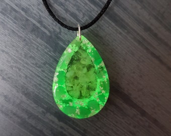 Teardrop Glow In The Dark Pendant With Green Aventurine And Citrine, Raw Crystal Handmade Jewellery