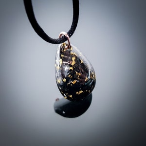 Raw Elite Noble Shungite Necklace, Teardrop Shungite Pendant, Karelian Shungite Gemstone, Handmade Jewellery With 24K Gold