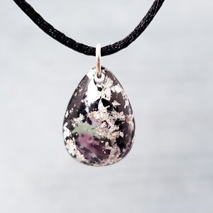 Schungit-Fluorit-Kette: Boho 999er Silber Blatt-Kristallanhänger