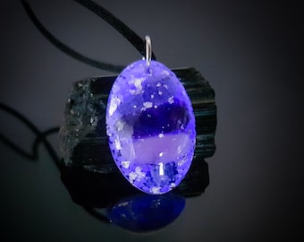 Glow In The Dark Pendant With Iolite, Amethyst, Rose Quartz And Rainbow Moonstone, Raw Crystal Necklace, Luminous Birthstone Jewellery