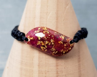 Handmade Ruby Bracelet: 24K Gold Leaf Adjustable Jewelry