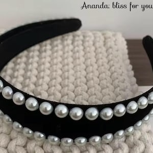 Embellished elegant pearl gems retro chic headband, soft velvet headband