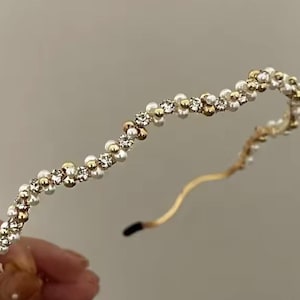 Decor embellished pearls & gems headband, denty delicate headband for women