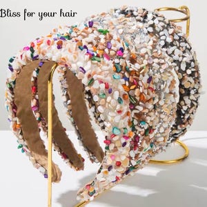 Wide elegant multicolour crystal rhinestone embellished antislip headband, hair jewelry, sparkly headband