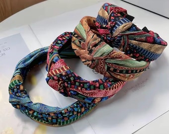 Stofffärbungsdruck-Stirnband, klassisches gepolstertes Stirnband mit Knoten, Retro-Vintage-Turban-Stirnbänder