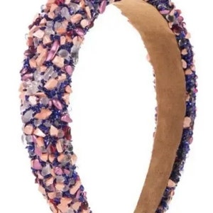 Wide elegant purple crystal rhinestone embellished antislip headband, hair jewelry, sparkly headband