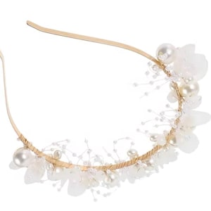 White Wedding/ Event Intricate Flowers & Pearls Embellished Gems Headband Headpiece
