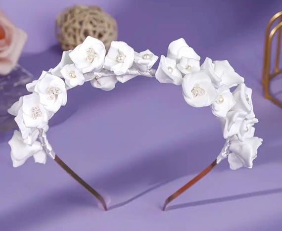 Handmade White Wedding Intricate Flowers Embellished Gems  display picture 3