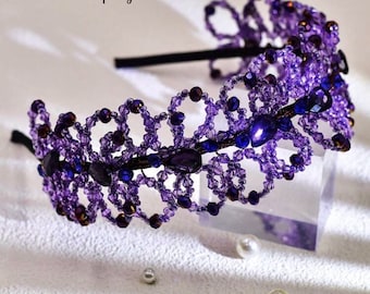 Intricate purple gems & stones decorated wedding  headband , rhinestones embellished purple hairpiece