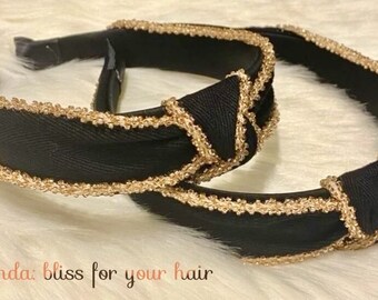 Twist geknotetes schwarzes Stirnband, Vintage Barock Hochzeit Kopfschmuck