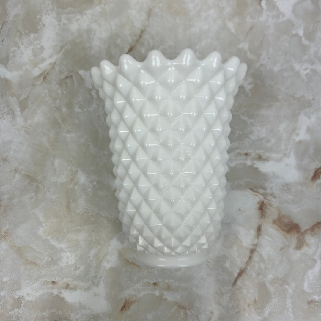Vintage Imperial Glass White Diamond Point Vase. Granny Chic Etsy