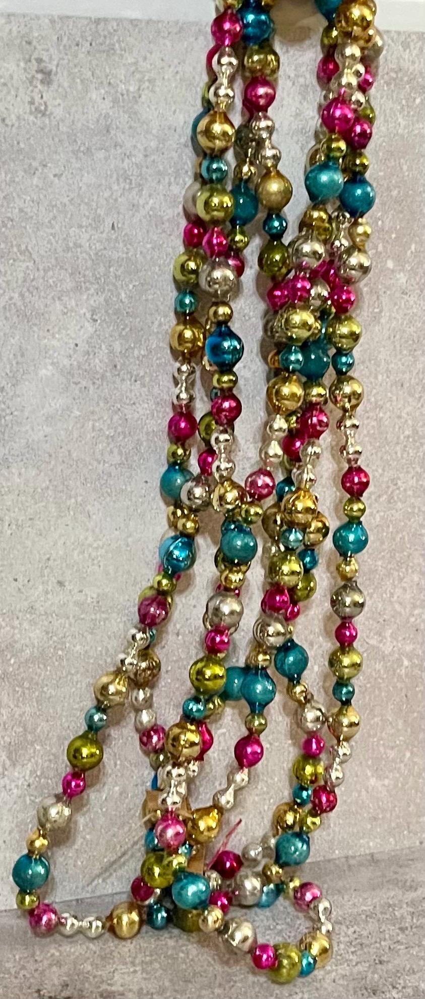 Vintage Mercury Glass Bead Garland: 9 ft Shabby Chic Jewel Tones