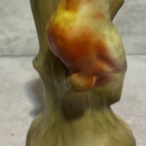Vintage Pottery Czech Robin or Finch Bird on Stump. Spill Vase Flower Frog.