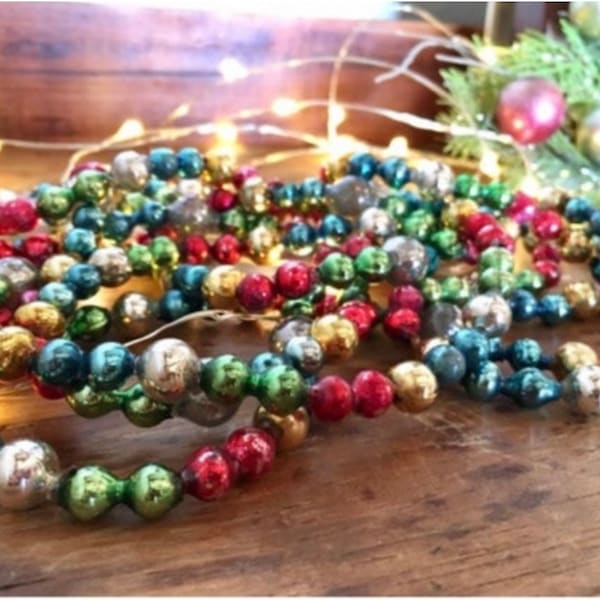 9 Ft. Long Bead Garland — Vintage Mercury Glass Beads, Multi-Colored, Christmas Garland, Birthday