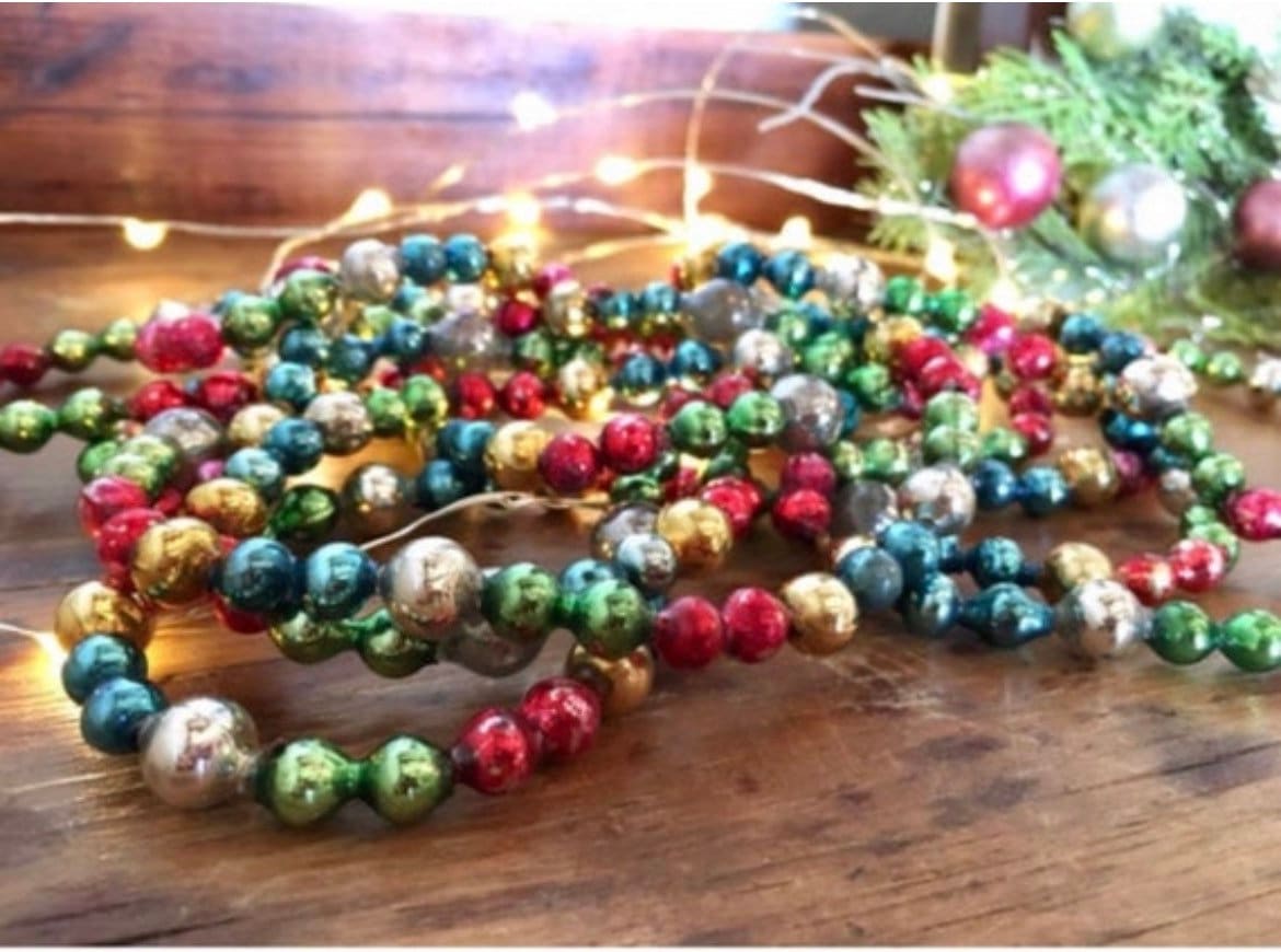 Vintage Clear Hand Made Glass Beaded Christmas Tree Garland on Wire 2 Yards  