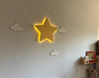 Lámpara de estrella, decoración de la habitación del bebé, luz nocturna, iluminación de la guardería, luz de la pared de la estrella, decoración de la guardería, lámpara de pared para niños, decoración de la pared de la estrella, regalo personalizado del bebé