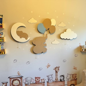Baby Room Lamp Set, Cloud Night Light, Baby Room Decor, Nursery Light, Elephant Lamp, Elephant Nursery Decor, Baby Wall Lamp, Baby Gift