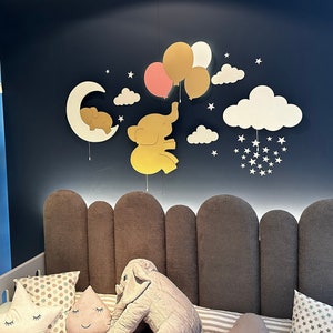 Set of 4 Nursery Lighting, Baby Room Decor, Elephant Balloons, Cloud Light, Baby Room Lamp, Kids Wall Lamp, Nursery Decor, Baby Wall Light