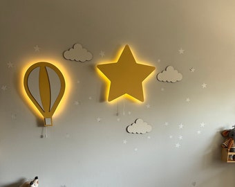 Ensemble lampe montgolfière et lampe étoile, lampe pour chambre de bébé, éclairage de chambre de bébé, lumière étoile, veilleuse, lampe ballon, décoration de chambre de bébé, lampe pour enfant