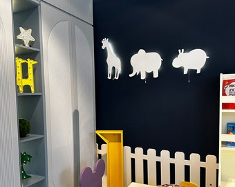 Safari Nursery Set, Nursery Animals, Giraffe Lamp, Elephant Lamp, Dinosaur Lamp, Hippo Lamp, Safari Animals, Kids Wall Decor, Giraffe Gift