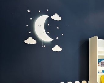 Moon Lamp, Baby Room Lamp, Baby Night Light, Nursery Wall Decor, Moon Light, Baby Gift, Moon Wall Decor, Nursery Lamp, Kids Wall Light