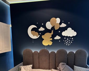 4er Set Baby Lampe, Wolkenlampe, Babyzimmer Dekor, Kinderzimmer Nachtlicht, Kinderzimmer Lampe, Baby Wandlampe, Elefant Ballon, Elefant Kinderzimmer Dekor