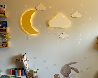Moon Lamp and Cloud Lamp Set, Baby Room Lamp, Nursery Wall Decor, Cloud Night Light, Nursery Lamp, Moon Light, Kids Wall Lamp, Baby Gift