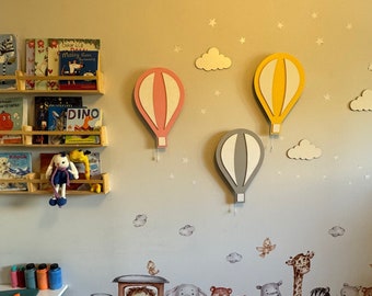 Lámpara de globo aerostático, iluminación para habitación de bebé, lámpara para bebé, luz de noche, decoración para habitación de bebé, arte mural para habitación de bebé, regalo personalizado para bebé