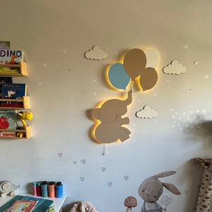 Baby Room Lamp Set, Baby Night Light, Nursery Lighting, Elephant Nursery Decor, Cloud Lamp, Kids Wall Decor, Elephant Lamp, Nursery Lamp