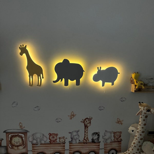 Decoración de vivero Safari, Lámpara de jirafa, Lámpara de elefante, Lámpara de dinosaurio, Lámpara de animales de guardería, Animales de guardería Safari, Decoración de guardería, Regalo para niños