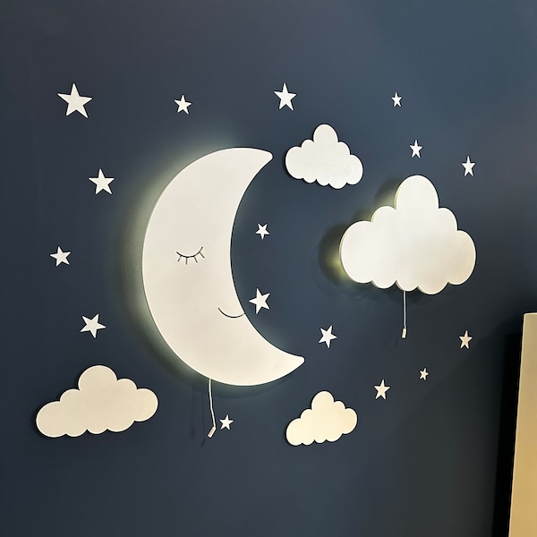 Cloud Light, Baby Night Light, Moon Lamp, Nursery Wall Decor, Moon Light, Kids Gift, Nursery Decor Girl, Personalized Gift, Moon Wall Light