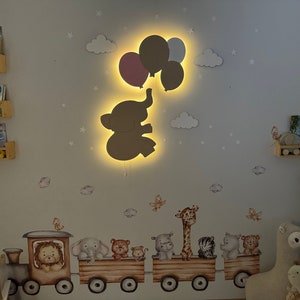 Nursery Night Light Set, Baby Room Decor, Nursery Lighting, Baby Room Lamp, Cloud Lamp, Elephant Balloons, Kids Wall Lamp, Custom Baby Gift