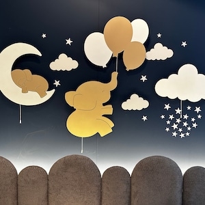 Baby Wall Lamp Set, Nursery Night Light, Elephant Lamp, Kids Room Decor, Nursery Wall Light, Cloud Light, Elephant Nursery Decor, Baby Gift